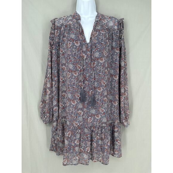 Dress Forum Dress Womens Medium Gray Floral Mini Tiered Boho Cottage Bohemian - Picture 1 of 8